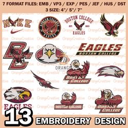 13 Boston College Eagles Logo Bundle Emb files, NCAA Embroidery Designs, Bundle NCAA Machine Embroidery Digital