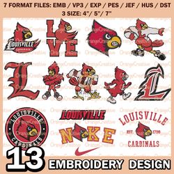 13 Louisville Cardinals Logo Bundle Emb files, NCAA Team Embroidery Designs, Bundle NCAA Machine Embroidery Digital
