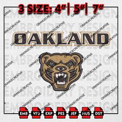 Oakland Golden Grizzlies Logo Mascot Emb Designs, NCAA Embroidery Files, NCAA Oakland Golden Machine Embroidery Digital
