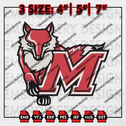 Marist Red Ncaa Logo Emb Designs, NCAA Embroidery Files, NCAA Marist Red Foxes Mascot Machine Embroidery