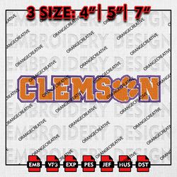 Clemson Tigers Word Logo Emb Designs, NCAA Embroidery Files, NCAA Clemson Tigers Mascot Machine Embroidery