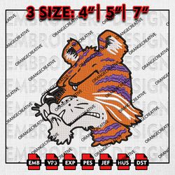 Clemson Tigers Head Logo Emb Designs, NCAA Embroidery Files, NCAA Clemson Tigers Mascot Machine Embroidery