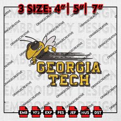Georgia Tech Yellow Logo Emb Designs, NCAA Embroidery Files, NCAA Georgia Tech Yellow Jackets Mascot Machine Embroidery