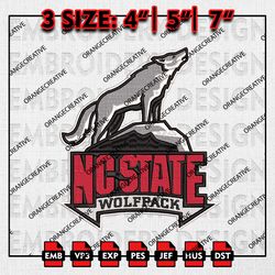 NC State Wolfpack Logo Emb Designs, NCAA Embroidery Files, NCAA NC State Wolfpack Mascot Machine Embroidery