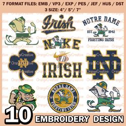 10 Notre Dame Fighting Irish Logo Bundle Emb files, NCAA Embroidery Designs, Bundle NCAA Machine Embroidery Digital