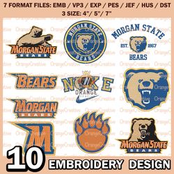 10 Morgan State BearsLogo Bundle Emb files, NCAA Morgan State Embroidery Designs, Bundle NCAA Machine Embroidery Digital