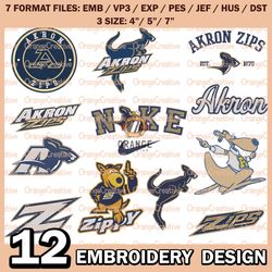 12 Akron Zips Logo Bundle Emb files, NCAA Akron Zips Embroidery Designs, Bundle NCAA Machine Embroidery Digital