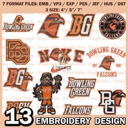 13 Bowling Green Falcons Logo Bundle Emb files, NCAA Embroidery Designs, Bundle NCAA Machine Embroidery Digital