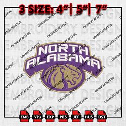 North Alabama Lions Logo Emb Design, NCAA Embroidery Files, NCAA North Alabama Lions 3 sizes Machine Embroidery