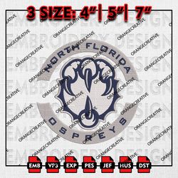 NCAA North Florida Ospreys Team Logo Emb Design, NCAA Embroidery Files, NCAA North Florida 3 sizes Machine Embroidery