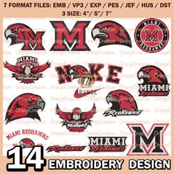 14 Miami RedHawks Logo Bundle Emb files, NCAA Miami RedHawks Embroidery Designs, Bundle NCAA Machine Embroidery Digital