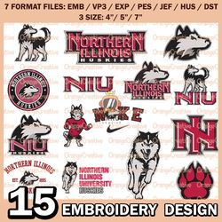 15 Northern Illinois Huskies Logo Bundle Emb files, NCAA Embroidery Designs, Bundle NCAA Machine Embroidery Digital