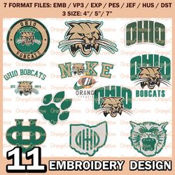 11 Ohio Bobcats Logo Bundle Emb files, NCAA Ohio Bobcats Embroidery Designs, Bundle NCAA Machine Embroidery Digital