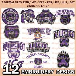 12 Central Arkansas Bears Logo Bundle Emb files, NCAA Embroidery Designs, Bundle NCAA Machine Embroidery Digital