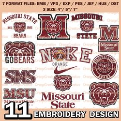 11 Missouri State Bears Logo Bundle Emb files, NCAA Embroidery Designs, Bundle NCAA Machine Embroidery Digital