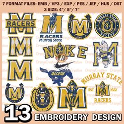 13 Murray State Racers Logo Bundle Emb files, NCAA Embroidery Designs, Bundle NCAA Machine Embroidery Digital