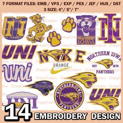 14 Northern Iowa Panthers Logo Bundle Emb files, NCAA Embroidery Designs, Bundle NCAA Machine Embroidery Digital