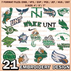 21 North Texas Mean Green Logo Bundle Emb files, NCAA Bundle Embroidery Designs, NCAA Logo Machine Embroidery Digital