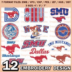 12 SMU Mustangs Logo Bundle Emb files, NCAA SMU Mustangs Bundle Embroidery Designs, NCAA Logo Machine Embroidery Digital