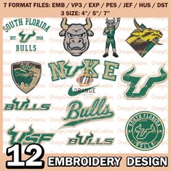 12 South Florida Bulls Logo Bundle Emb files, NCAA Bundle Embroidery Designs, NCAA Logo Machine Embroidery Digital