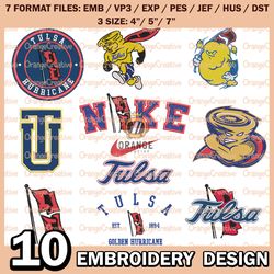 10 Tulsa Golden Hurricane Logo Bundle Emb files, NCAA Bundle Embroidery Designs, NCAA Logo Machine Embroidery Digital