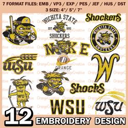 12 Wichita State Shockers Logo Bundle Emb files, NCAA Bundle Embroidery Designs, NCAA Logo Machine Embroidery Digital