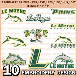 10 Le Moyne Dolphins Logo Bundle Emb files, NCAA Le Moyne Bundle Embroidery Designs, NCAA Logo Machine Embroidery