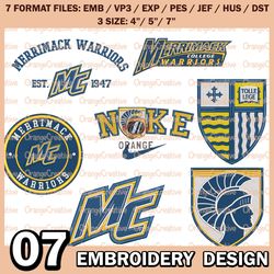 7 Merrimack Warriors Logo Bundle Emb files, NCAA Merrimack Bundle Embroidery Designs, NCAA Logo Machine Embroidery