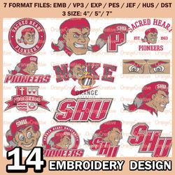 14 Sacred Heart Pioneers Logo Bundle Emb files, NCAA Bundle Embroidery Designs, NCAA Logo Machine Embroidery