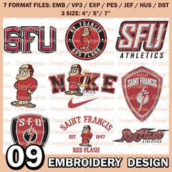 9 St. Francis Red Flash Logo Bundle Emb files, NCAA St. Francis Bundle Embroidery Designs, NCAA Logo Machine Embroidery