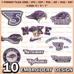 10 Stonehill Skyhawks Logo Bundle Emb files, NCAA Stonehill Bundle Embroidery Designs, NCAA Logo Machine Embroidery
