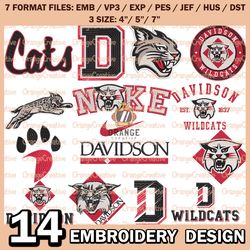 14 Davidson Wildcats Logo Bundle Emb files, NCAA Davidson Bundle Embroidery Designs, NCAA Logo Machine Embroidery
