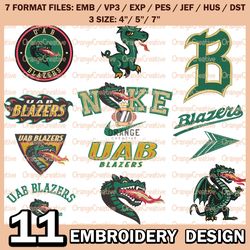 11 UAB Blazers Logo Bundle Emb files, NCAA UAB Blazers Bundle Embroidery Designs, NCAA Logo Machine Embroidery