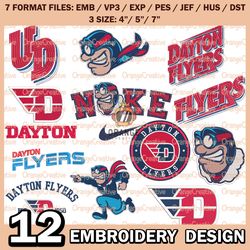 12 Dayton Flyers Logo Bundle Emb files, NCAA Dayton Flyers Bundle Embroidery Designs, NCAA Logo Machine Embroidery
