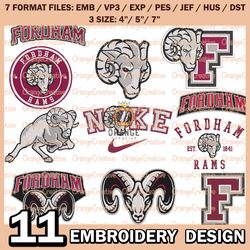 11 Fordham Rams Logo Bundle Emb files, NCAA Fordham Rams Bundle Embroidery Designs, NCAA Logo Machine Embroidery