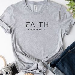Faith Ephesians 2:8 Embroidered Tee, Jesus Quote Embroidered Sweatshirt, Religious Embroidered Hoodie, Gift For Her
