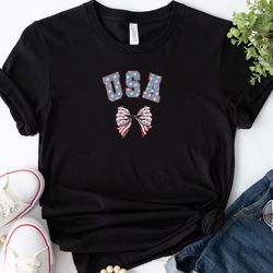 Coquette USA America Embroidered Tshirt, 4th Of July Embroidered Sweatshirt, Girly Embroidered Hoodie, Gift For Her