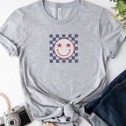 4th Of July Embroidered Tee, Smile Face America Embroidered Sweatshirt, Girly Embroidered Hoodie, Gift For Her