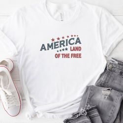 4th Of July America Land Of Free Embroidered Tee, Fourth of JulyEmbroidered Sweatshirt, Embroidered Hoodie, Gift For Her