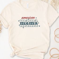 American Mama Embroidered Tee, Fourth of July Embroidered Sweatshirt, Mom Embroidered Hoodie, Gift For Her
