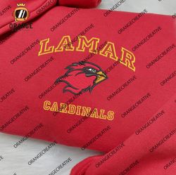 NCAA Lamar Cardinals Embroidered Crewneck, NCAA Lamar Cardinals Team Logo Embroidered Hoodie, NCAA Embroidered Shirt