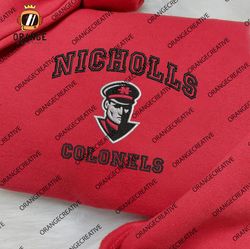 NCAA Nicholls Colonels Embroidered Crewneck, NCAA Nicholls Colonels Team Logo Embroidered Hoodie, NCAA Embroidered Shirt