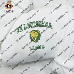 SE Louisiana Lions NCAA Embroidered Crewneck, NCAA SE Louisiana Team Logo Embroidered Hoodie, NCAA Embroidered Shirt