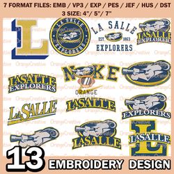 13 La Salle Explorers Logo Bundle Emb files, NCAA Team Bundle Embroidery Designs, NCAA Logo Machine Embroidery