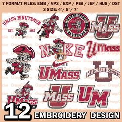 12 Massachusetts Minutemen Logo Bundle Emb files, NCAA Team Bundle Embroidery Designs, NCAA Logo Machine Embroidery