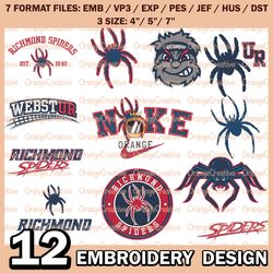 12 Richmond Spiders Logo Bundle Emb files, NCAA Team Bundle Embroidery Designs, NCAA Logo Machine Embroidery
