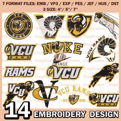 14 VCU Rams Logo Bundle Emb files, NCAA VCU Rams Team Bundle Embroidery Designs, NCAA Logo Machine Embroidery