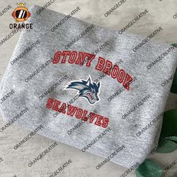 Stony Brook Seawolves NCAA Embroidered Tee, NCAA Stony Brook Team Logo Embroidered Hoodie, NCAA Embroidered Sweatshirt