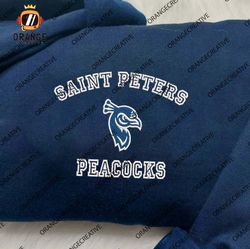 Saint Peters Peacocks NCAA Embroidered Tee, NCAA Saint Peters Team Logo Embroidered Hoodie, NCAA Embroidered Sweatshirt