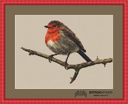 mini bird robin counted cross stitch pattern pdf, cssaga, cross stitch bird, xstitch nature, stitch winter,stitch autumn